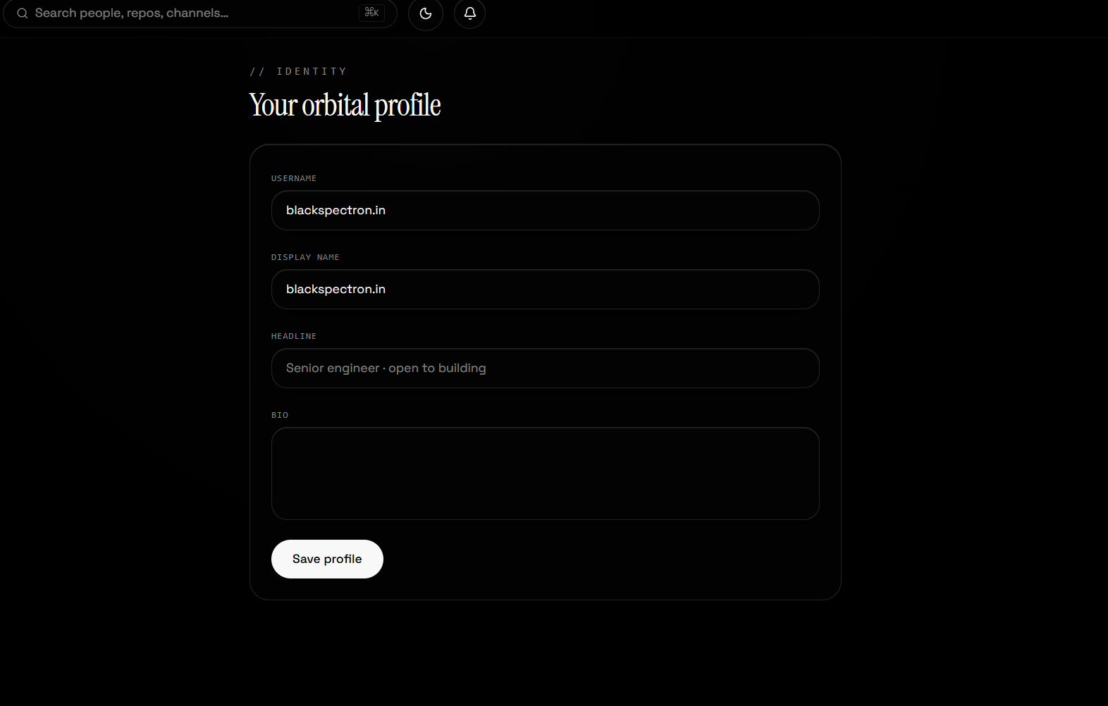Settings configuration dashboard